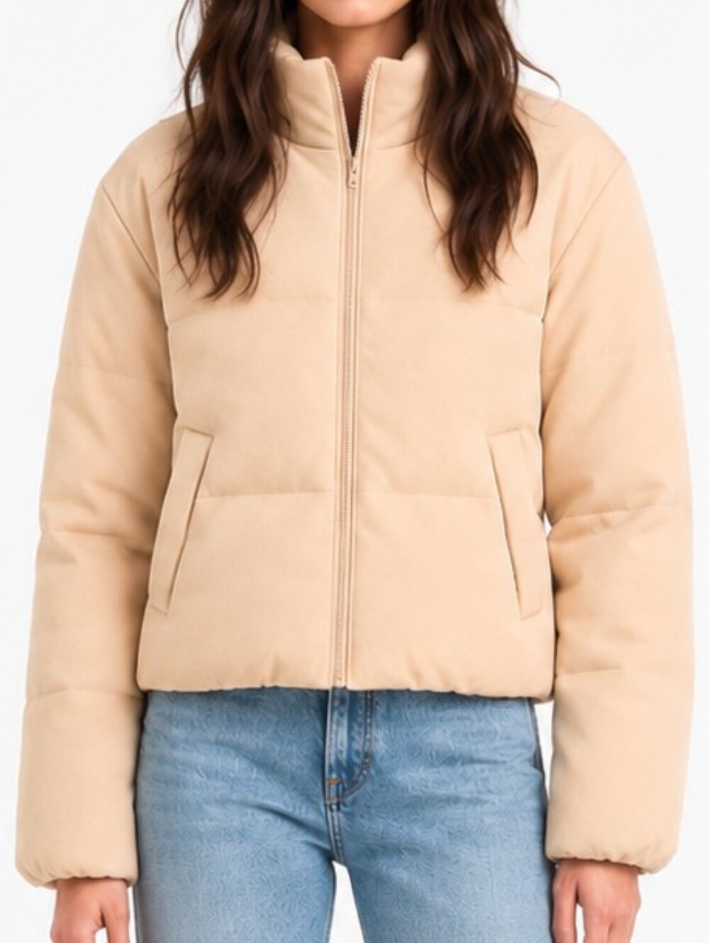 Grey Lab Knit Puffer Jacket Coat Tan Nude Size Medium NEW NWT Neutral
